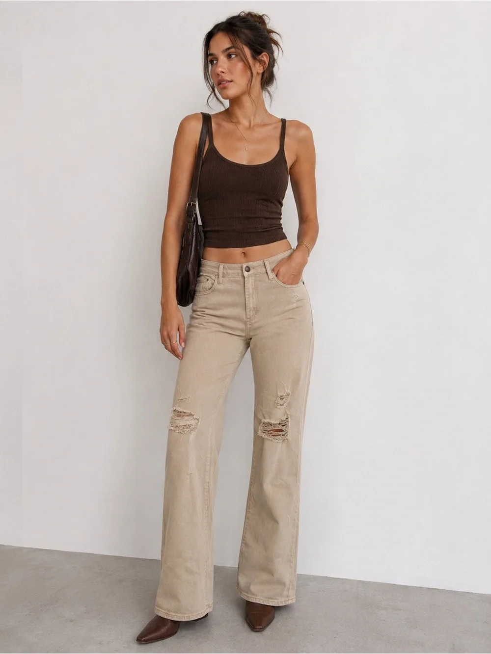 Judy Blue Beige Distressed Straight Leg Jeans Mid Rise Stretch Denim 15/32 - Picture 1 of 4